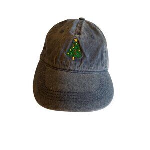 Carbon Blue Denim Chambray Christmas Tree Hat Cap Holiday Adjustable
